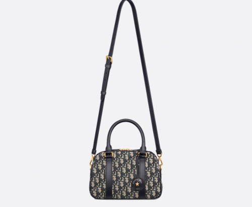 디올 DIOR D-Vibe 미디엄 볼링백 블루 Dior Oblique 자카드 M1340UTZQ_M928