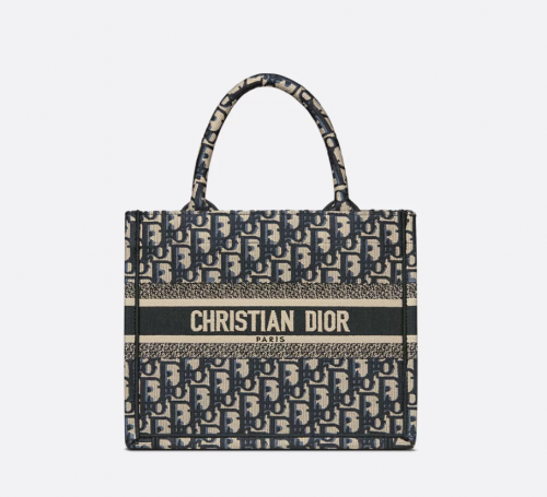 디올 DIOR Dior Book Tote 스몰 백 에크루 & 블루 Dior Oblique 자수 M1265ZRIW_M828