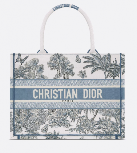디올 DIOR Dioriviera 미디엄 Dior Book Tote 백 화이트 & 아주르 블루 Toile de Jouy Palms 자수 M1296ZEYD_M44W