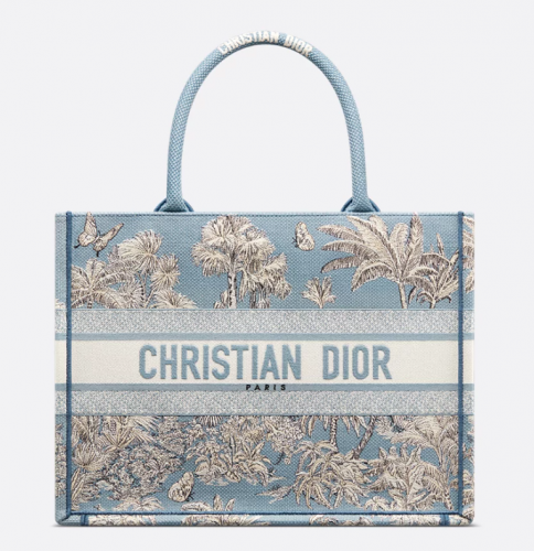 디올 DIOR Dioriviera 미디엄 Dior Book Tote 백 셀레스티얼 블루 & 화이트 Toile de Jouy Palms 자수 M1296ZEZG_M65E