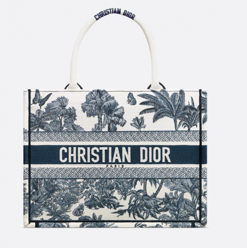 디올 DIOR Dioriviera 미디엄 Dior Book Tote 백 화이트 & 블루 Toile de Jouy Palms 자수 M1296ZEYD_M086