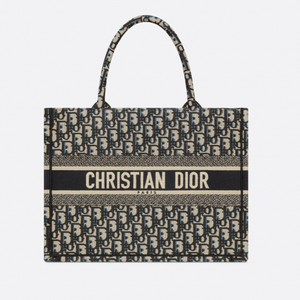 디올 DIOR Dior Book Tote 미디엄 백 에크루 & 블루 Dior Oblique 자수 M1296ZRIW_M828