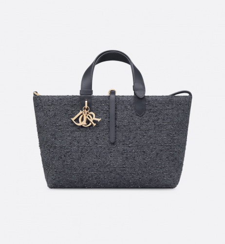 디올 Toujours 미디엄 백 그레이 트위드 & 실버 톤 메탈릭 스레드 까나쥬 모티브 M2821OMZB_M81E