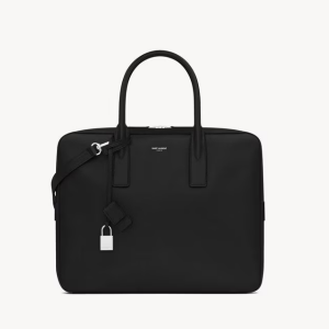 생로랑 SAINT LAURENT 블랙 그랑 드 뿌드르 텍스처드 가죽 소재의 클래식 스몰 뮤지엄 플랫 브리프케이스 377865BTY0N1000