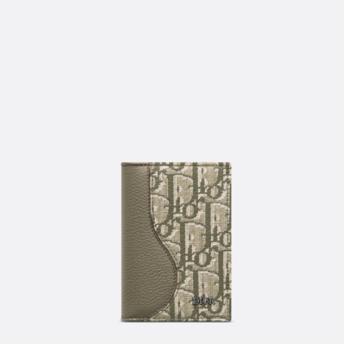 디올 Saddle 버티컬 2단 카드 지갑 카키 그레인 송아지 가죽 마르퀘트리 & 카키 Dior Oblique 자카드 2ADCH169YKS_H57E