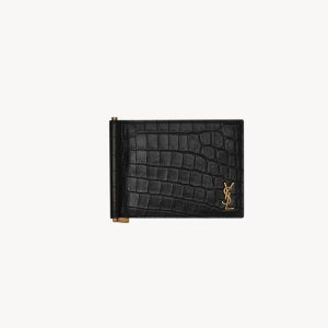 생로랑  TINY CASSANDRE BILL CLIP WALLET IN CROCODILE EMBOSSED MATTE LEATHER 607738DZEDW1000